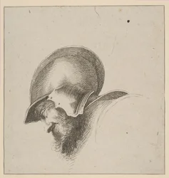 Plåt 10: chef för en soldat, från Drawing Basics I principii del disegno, efter 1641.