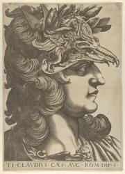 Plåt 5: Tiberius Claudius i profil till höger, från 