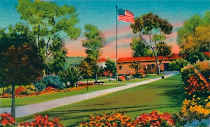 Plaza där den första amerikanska flaggan i Kalifornien höjdes 1846. San Diego, Kalifornien, c194