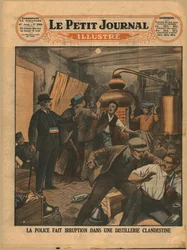 Polisrazzia mot ett olagligt destilleri, 1930.
