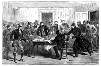 Polisrazzia mot National Rents kontor i Loughrea, Irland, 1887