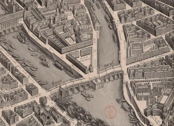Pont Neuf. Karta över Paris, sa Turgot, 1739.
