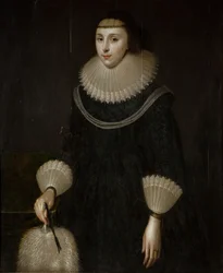 Porträtt av en dam med en fläkt, 1600-1650.