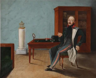 Porträtt av Alexander Stepanovich Talyzin 1795-1858 i hans studio, 1820-talet