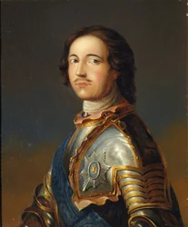 Porträtt av kejsar Peter I den store 1672-1725 i Knight Armor