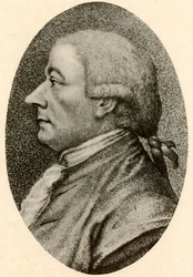 Porträtt av Henry Laurens Jr., hår med puffar på sidorna och nackfläta, ca 1770, 1937.