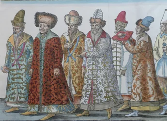 Porträtt av Moskva-monarkerna Ivan III, Vasili III Ivanovich, Ivan IV av Ryssland och följe