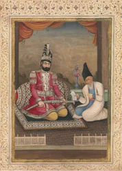 Porträtt av Muhammad Shah Qajar och hans vizier Haj Mirza Aghasi, andra kvartalet 1800-talet.