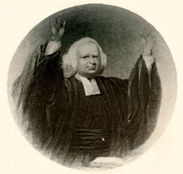 Porträtt av pastor George Whitefield i klänning och peruk buren i New England, c1750, 1937.