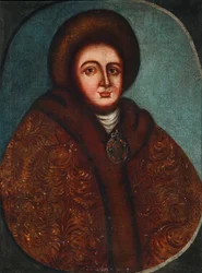 Porträtt av tsarina Evdokia Fedorovna Lopukhina 1669-1731, te vife av tsar Peter I av Ryssland