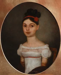 Porträtt av Yelizaveta Fyodorovna Ozerova, född Zagryazyskaya 1800-1885, ca. 1815