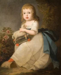 Porträtt av ett barn med ett leksaksfår, 1850.