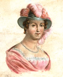 Porträtt av en kvinna i en fjäderhatt, c1750-1850