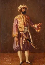 Porträtt av kung Karl XV av Sverige i turkisk klädsel, mitten av 1800-talet.