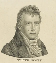 Porträtt av den historiska romanförfattaren och poeten Sir Walter Scott 1771-1832, ca. 1800.