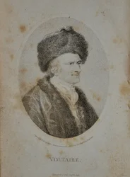 Porträtt av författaren, essäisten och filosofen Francois Marie Arouet de Voltaire 1694-1778, 1798