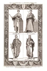 Porträtt och klänningar av Kings of England med vapensköldar, 1784
