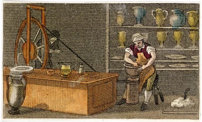 Potter på jobbet på Wedgwoods Etruria-fabriken, Hanley, Staffordshire, c1830