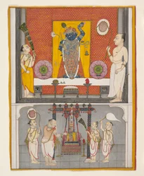 Präster före Shri Nathji, ca. 1820.