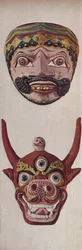 Primitiva kulturer i ritual- och festivalmasker - Festivalmask och ko-ansiktsmask, c1935