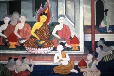 Prins Rama. Väggdetalj på innerväggarna i Vihara från kung Rama III:s era föreställande Ramakien. Wat Pho - Wat Phra Chetuphon. 1788. Bangkok. Thailand