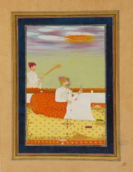 Prince sittande på terrassen med skötare, 1700-tal
