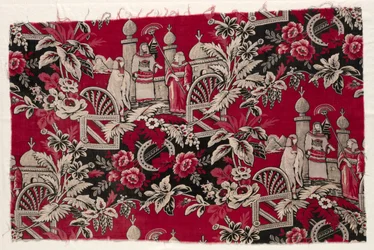 Tryckt bomull med egyptisk scen, 1800-tal.