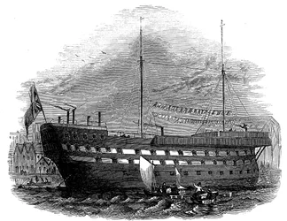 Prison hulk Warrior i Woolwich, London, 1848
