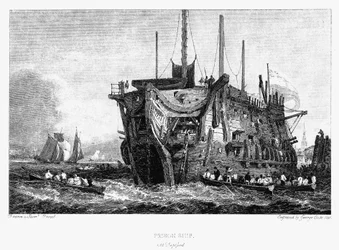 Prison hulk i Deptford, London, c1826