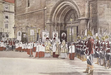 Procession för att hedra Saint Stephen i Budapest den 20 augusti