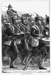 Preussiska soldater på marsch, fransk-preussiska kriget, september 1870