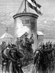 Preussiska trupper hissar sin flagga vid Valerien, fransk-preussiska kriget, 1870-1871 c1880