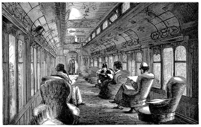 Pullman salongbil på Midland Railway, England, 1876