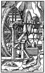 Pump som drivs av män i ett löpband, 1556