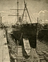 Att lägga obelisken i ångbåtens lastrum, 1881.