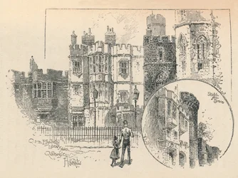 Queen Elizabeths bibliotek. Skiss från norra terrassen, 1895