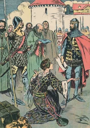 Drottning Philippa pläderar för männen i Calais, c1907