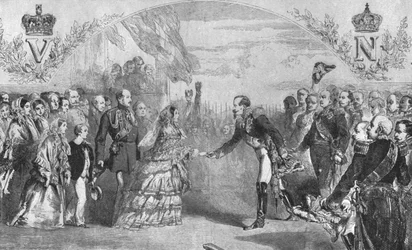 Drottning Victoria mottogs i Boulogne av kejsar Napoleon III., 18 augusti 1855, 1901.