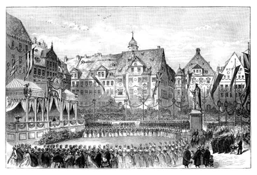 Drottning Victoria avtäcker en staty av Prins Albert, Coburg, Tyskland, 1865