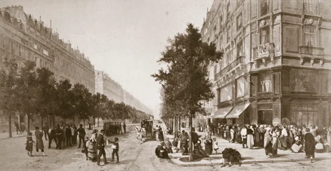 Kö utanför en livsmedelsbutik, belägringen av Paris, fransk-tyska kriget, 1870-1871
