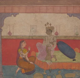 Radha talar till Krishna: Page från Boston Recreational Lovers ೧೬೧೦.