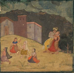 Radha och Krishna fångade i en storm, ca 1615-1620.