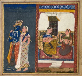 Radha och Krishna Embracing, Leaf from a Gita Govinda, ca. 1650.