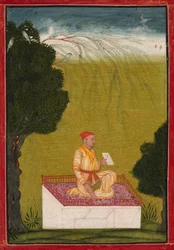 Raja Dalip Singh från Guler on a Dais, ca. 1720.
