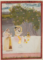 Rana Sangram Singh dyrkar en Linga under ett Banyanträd, ca. 1712-15.