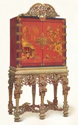 Röd- och guldlackskåp, c1695, 1936