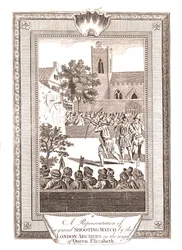 Representationer av skyttematchen av London Archers under drottning Elizabeths regeringstid, 1793