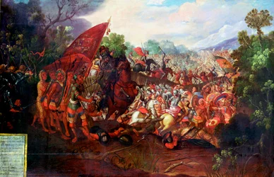 Hernando Cortes reträtt från Tenochtitlan, Mexiko, 1520