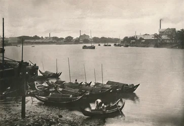 Rice Mills på Poozoondoung Creek, Rangoon, 1900.