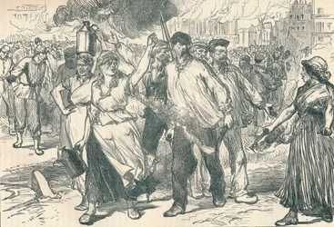 Upprorsmakare och petroleuses som avfyrar offentliga byggnader i Paris under Pariskommunen, 1871 1906